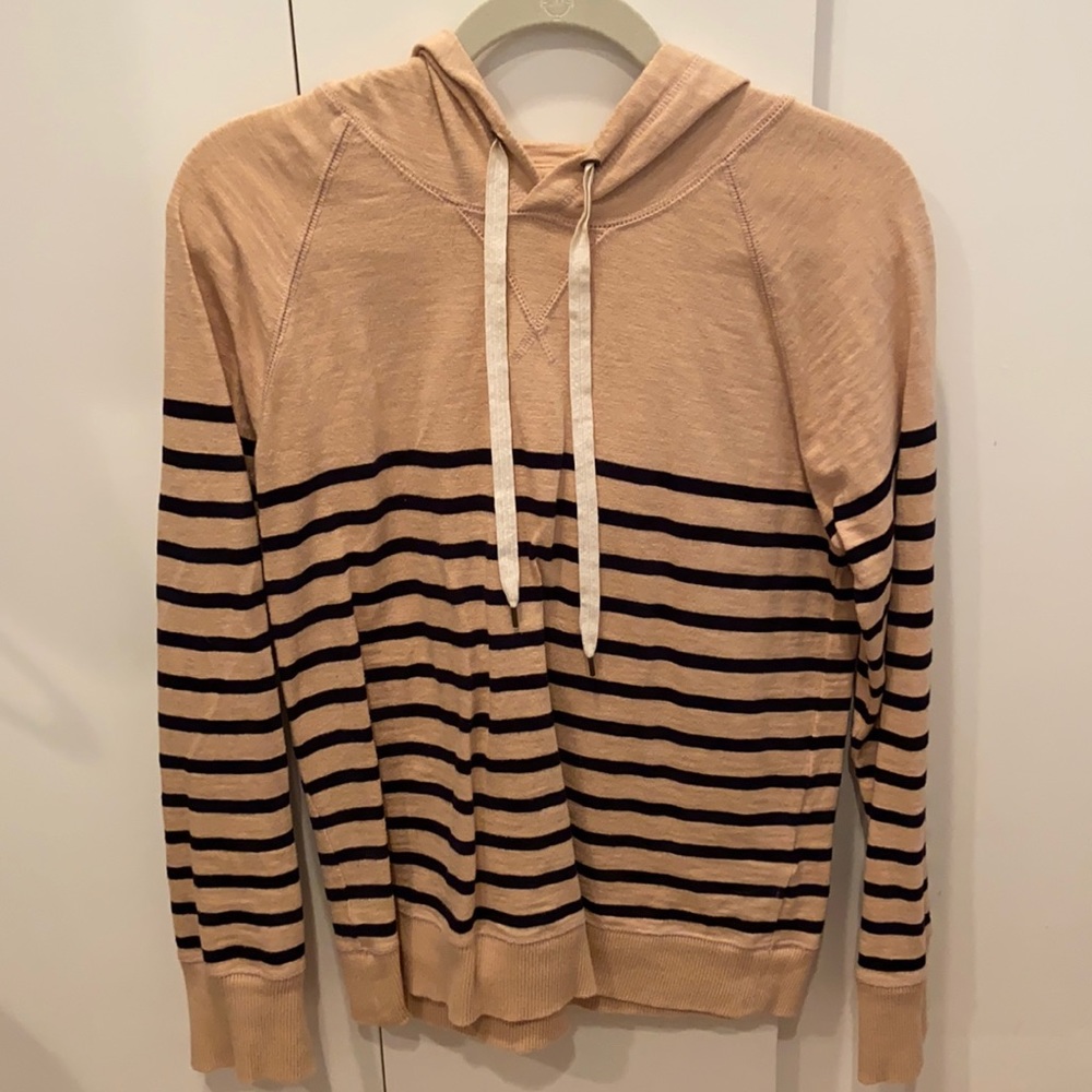 Tan and black striped JCrew hoodie (M)